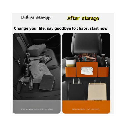 Multifunctional Car Seat Back Storage Box with Cup Holder & Hooks — Pack of 2 | Car Chair Back Organizer - megamartuae