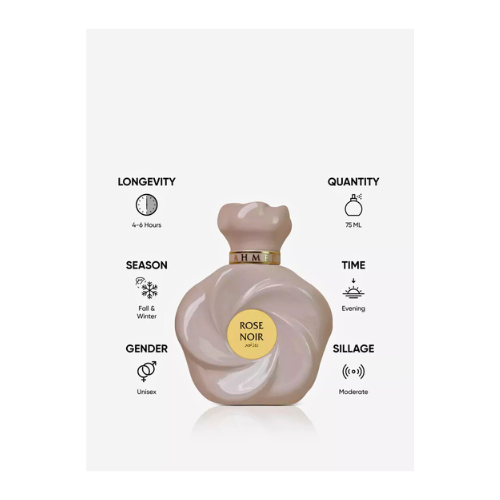 Ahmed Al Maghribi Rose Noir EDP 75ML – Long-Lasting Unisex Perfume with Floral, Vanilla & Amber Notes - megamartuae