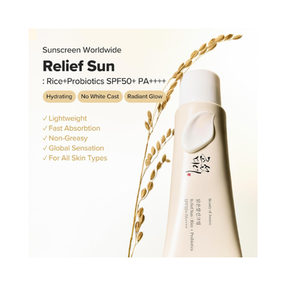 Beauty of Joseon Relief Sun SPF 50+ PA++++ | Rice Probiotics Korean Sunscreen 50ml - megamartuae
