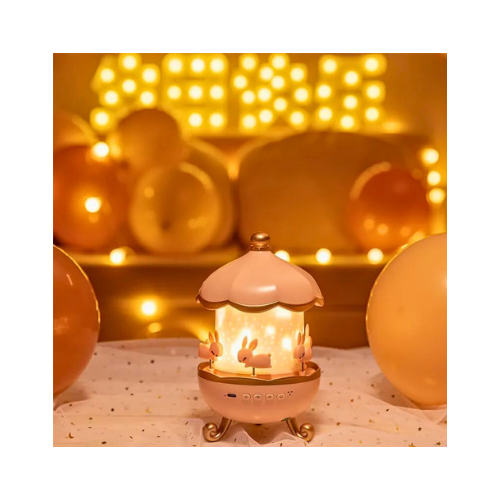 Bunny Carousel Night Light Projector – Rotating LED Star Lamp with 5 Films set for Kids Room & Nursery Decor - megamartuae
