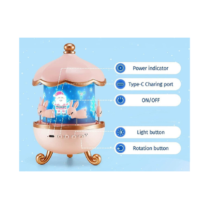 Bunny Carousel Night Light Projector – Rotating LED Star Lamp with 5 Films set for Kids Room & Nursery Decor - megamartuae