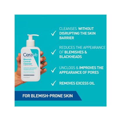 CeraVe Blemish Control Cleanser | Acne Face Wash with Salicylic Acid & Niacinamide 236ml - megamartuae