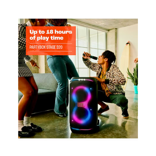 JBL PartyBox Stage 320 Wireless Party Speaker with Dual Digital Microphones | Deep Bass & LED Light Show - megamartuae