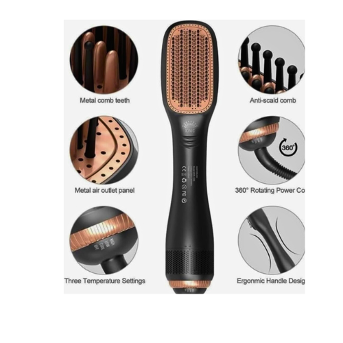 Joy Professional 2-in-1 Hot Air Styling Comb | Electric Hair Dryer & Straightener Brush | Multi-Style Hot Air Brush for Fast Drying & Smooth Styling - megamartuae