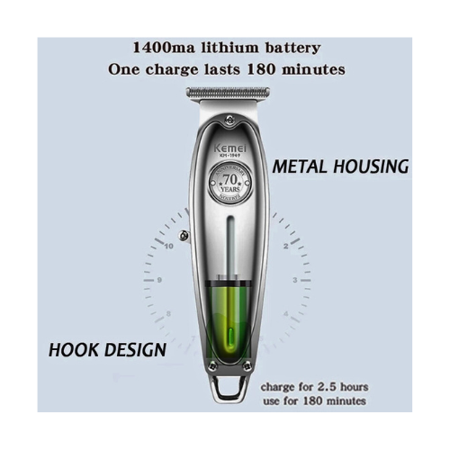 Kemei Original KM-1949 Professional Cordless Hair Clipper – Rechargeable Trimmer for Men, 120 Min Runtime, Silver - megamartuae