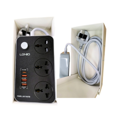 LDNIO Power Extension Socket (Pack Off 2) – Surge Protector with 3 Outlets, 3 USB & 1 PD Port | UK/UAE Plug - megamartuae