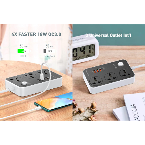 LDNIO Power Extension Socket (Pack Off 2) – Surge Protector with 3 Outlets, 3 USB & 1 PD Port | UK/UAE Plug - megamartuae