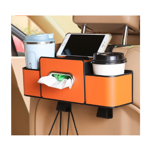 Multifunctional Car Seat Back Storage Box with Cup Holder & Hooks — Pack of 2 | Car Chair Back Organizer - megamartuae