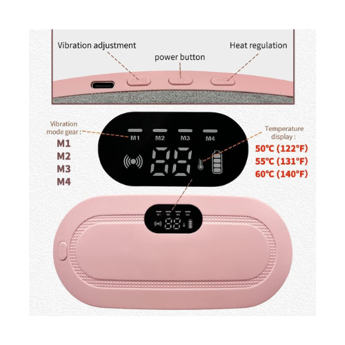 Period Belt Menstrual Cramp Relief – Heating Pad with 3 Temps & 4 Massage Modes - megamartuae