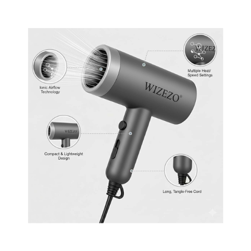 WTZEZO 1600W Professional Hair Dryer with Diffuser & Styling Nozzle – Fast Drying, Ionic Blow Dryer for Smooth & Shiny Hair - megamartuae
