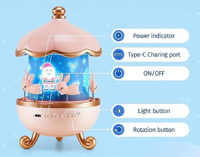 Bunny Carousel Night Light Projector – Rotating LED Star Lamp with 5 Films set for Kids Room & Nursery Decor