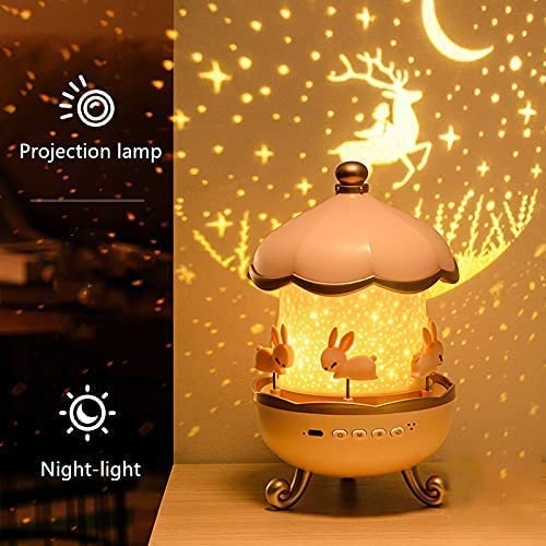 Bunny Carousel Night Light Projector – Rotating LED Star Lamp with 5 Films set for Kids Room & Nursery Decor
