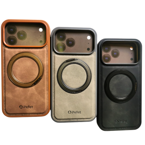 iPhone 17 Pro Max Combo Pack | Leather Case+Crystal Clear Case+Privacy Glass & Silicone Suction Double Sided - megamartuae