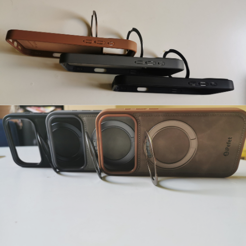 iPhone 17 Pro Max Combo Pack | Leather Case+Crystal Clear Case+Privacy Glass & Silicone Suction Double Sided - megamartuae