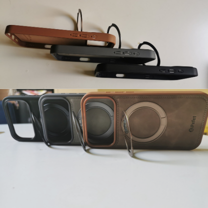 iPhone 17 Pro Max Combo Pack | Leather Case+Crystal Clear Case+Privacy Glass & Silicone Suction Double Sided - megamartuae